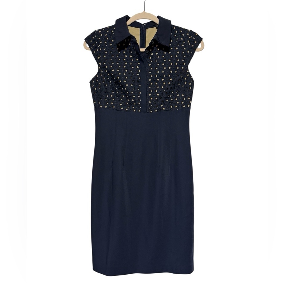 Ann Taylor Navy Blue Eyelet Lace Pencil Sheath Dress Size 0 Career Event Formap